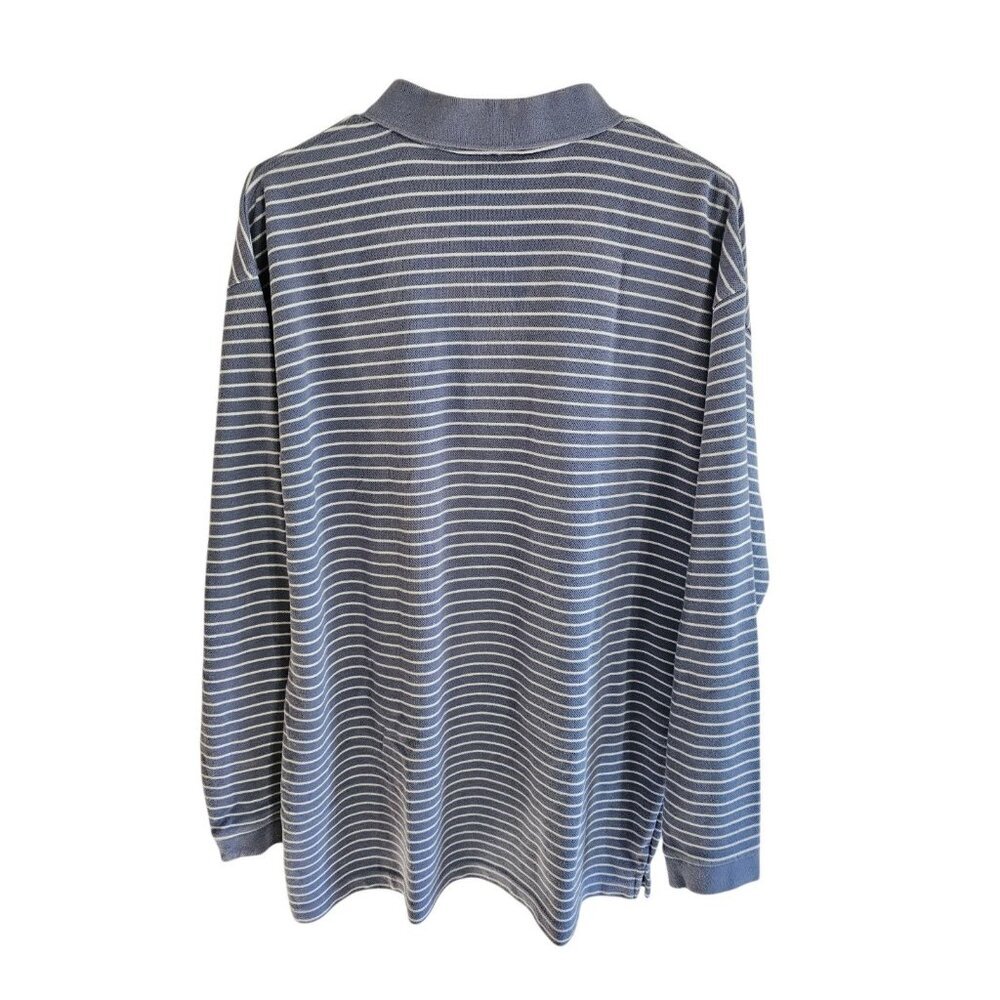 Coolibar Men’s Large Blue White Striped Long Sleeve Polo UPF Sun Shirt Preppy - Picture 3 of 7